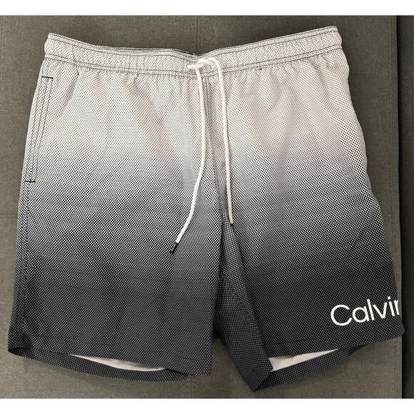 Calvin Klein Black/White Gradient Ombre Mesh Lined Swim Trunks Size XL NWOT - Picture 2 of 5